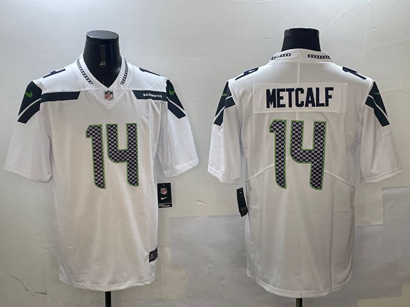Men Seattle Seahawks 14 Metcalf White Second generation 2025 Nike Limited NFL Jersey style 1